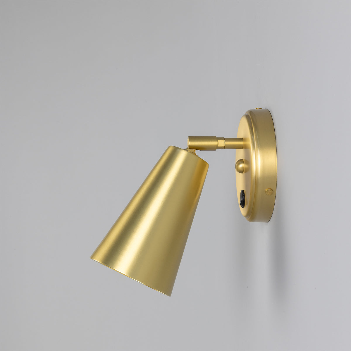 Cashel Adjustable Switched Brass Cone Wall Light in Satin Brass