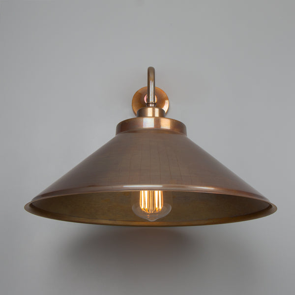 Rio Brass Wall Light with Curved Shade in Antique Brass