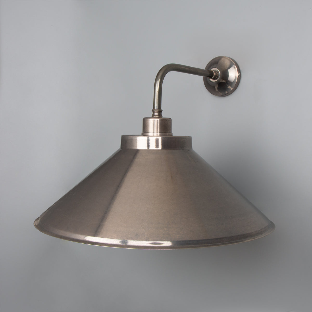 Rio Brass Wall Light with Curved Shade in Antique Silver