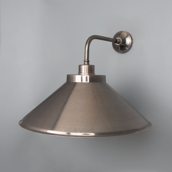 Rio Brass Wall Light with Curved Shade in Antique Silver