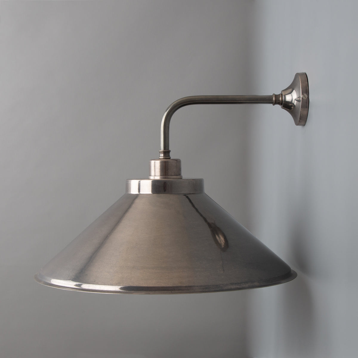 Rio Brass Wall Light with Curved Shade in Antique Silver