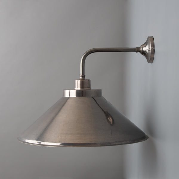 Rio Brass Wall Light with Curved Shade in Antique Silver