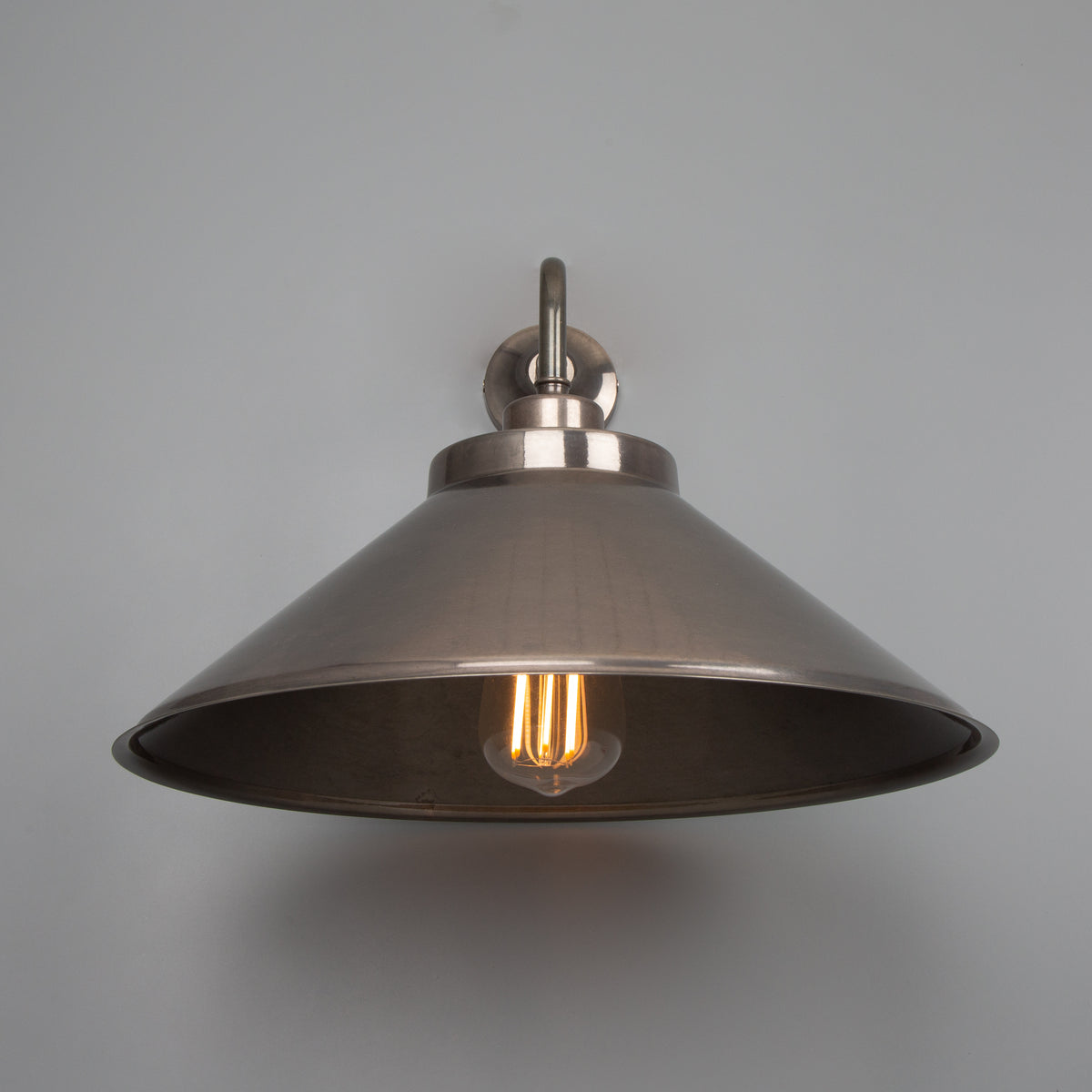 Rio Brass Wall Light with Curved Shade in Antique Silver