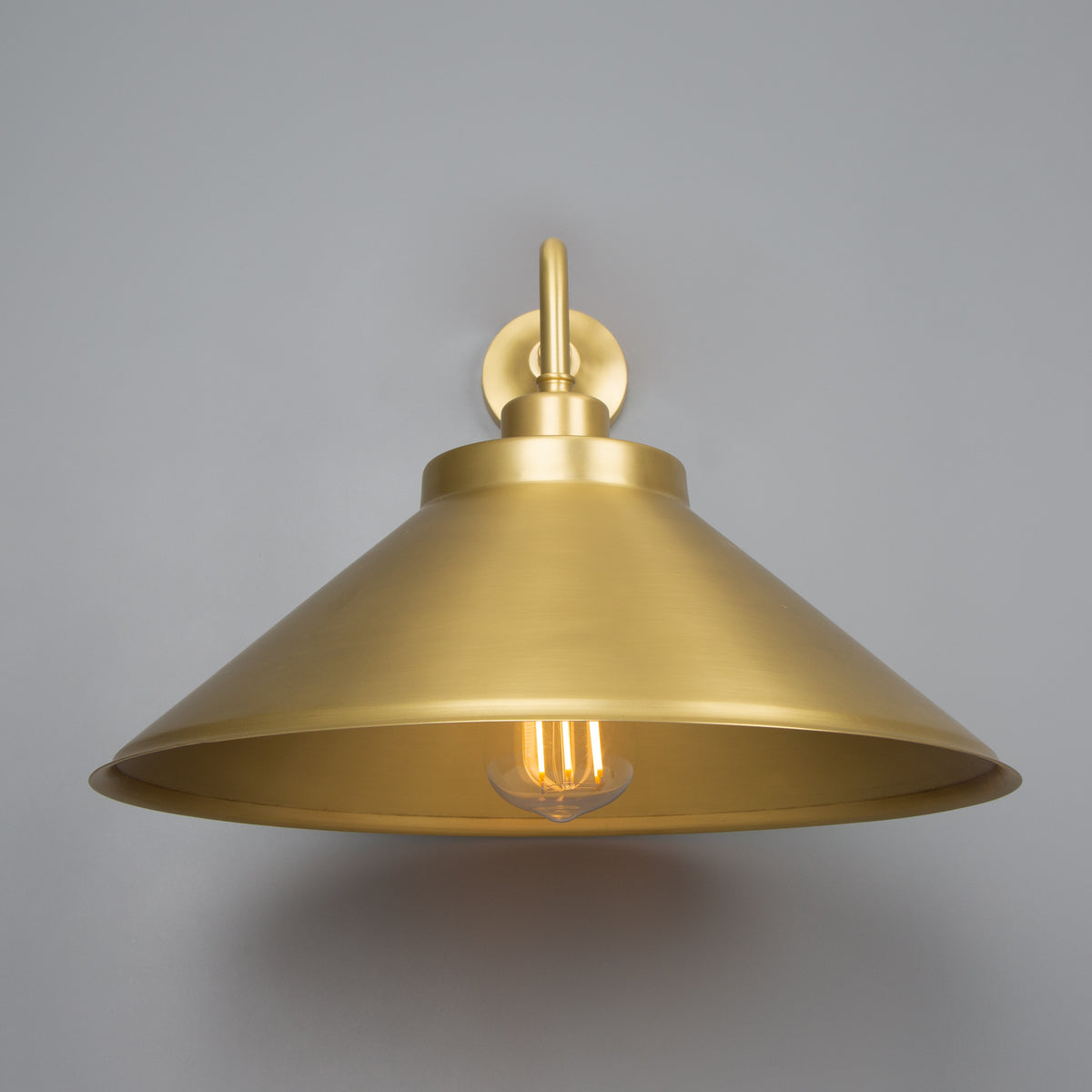 Rio Brass Wall Light with Curved Shade in Satin Brass