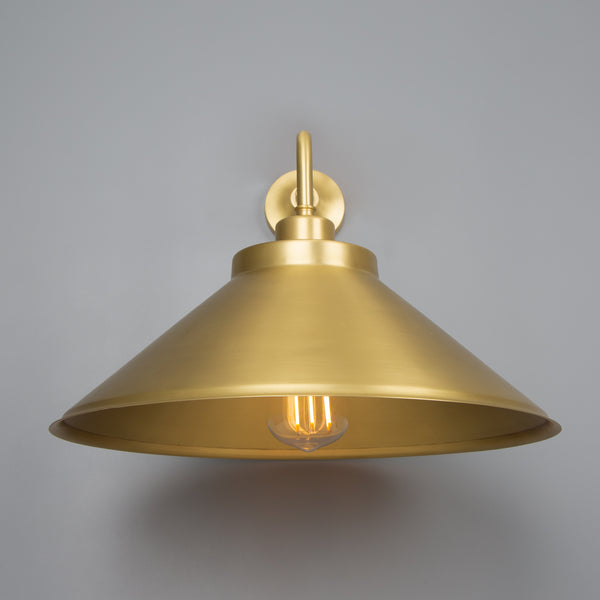 Rio Brass Wall Light with Curved Shade in Satin Brass