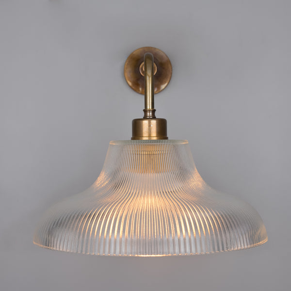Mono Vintage Railway Wall Light in Antique Brass with Prismatic Glass Shade