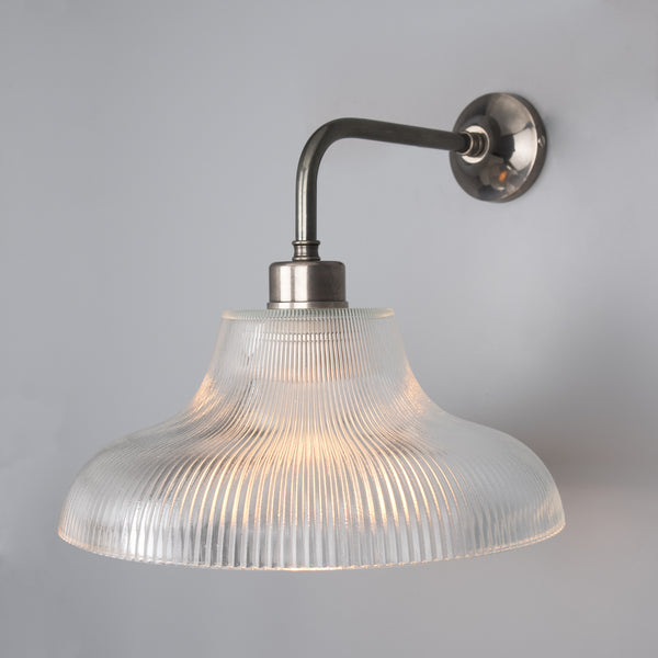 Mono Vintage Railway Wall Light in Antique Silver with Prismatic Glass Shade
