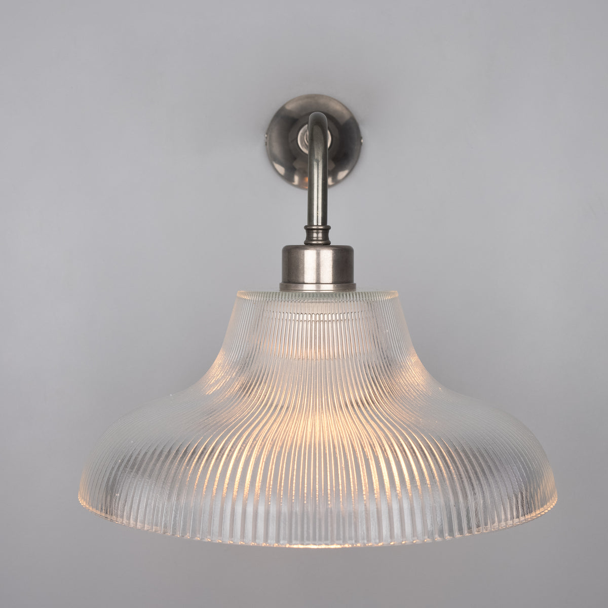 Mullan Mono Vintage Railway wall light in antique silver with a prismatic glass shade