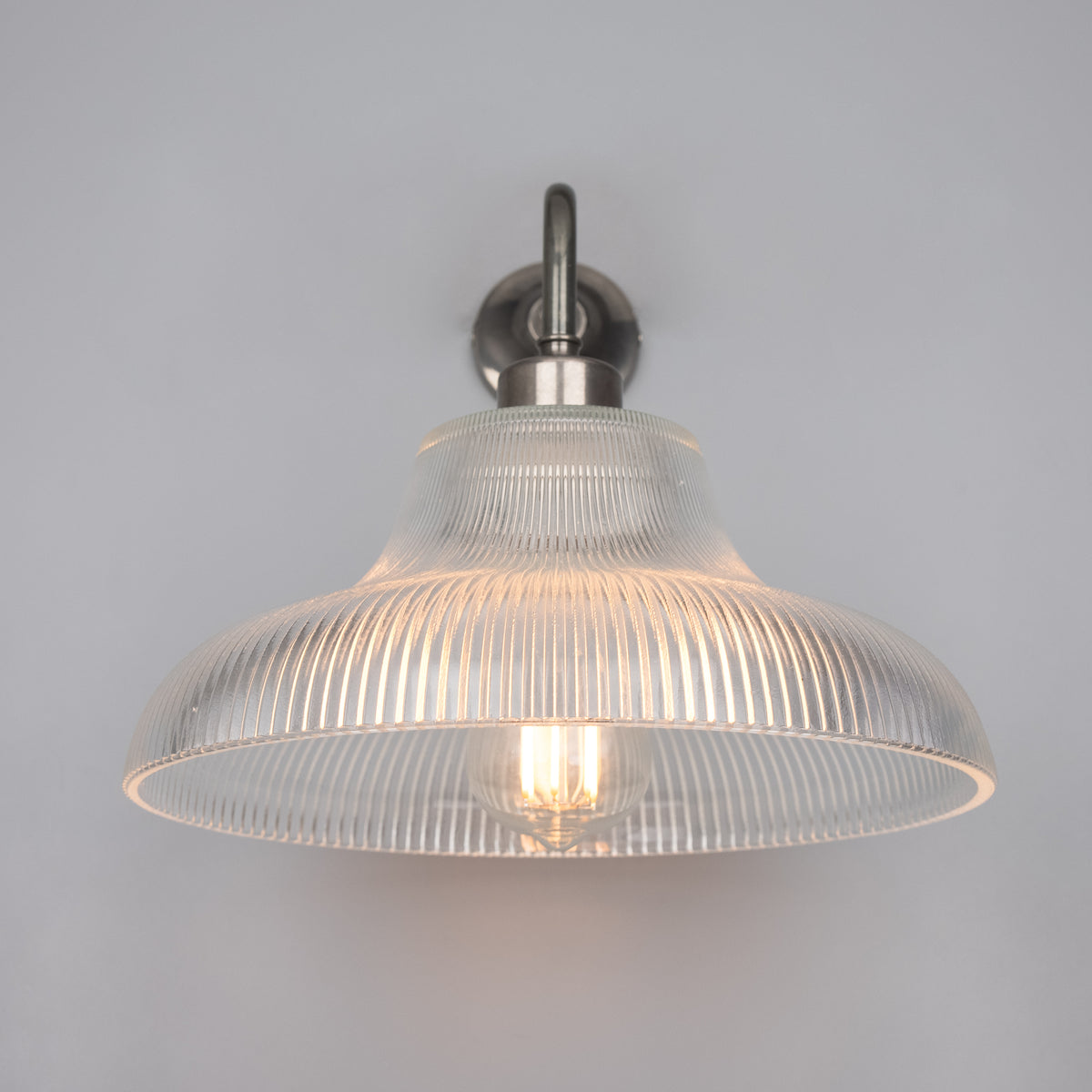 Mono Vintage Railway Wall Light in Antique Silver with Prismatic Glass Shade