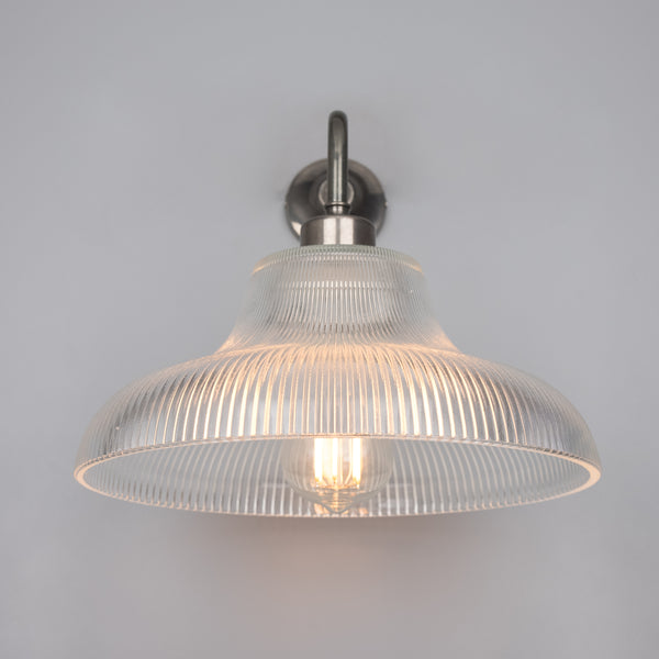 Mono Vintage Railway Wall Light in Antique Silver with Prismatic Glass Shade