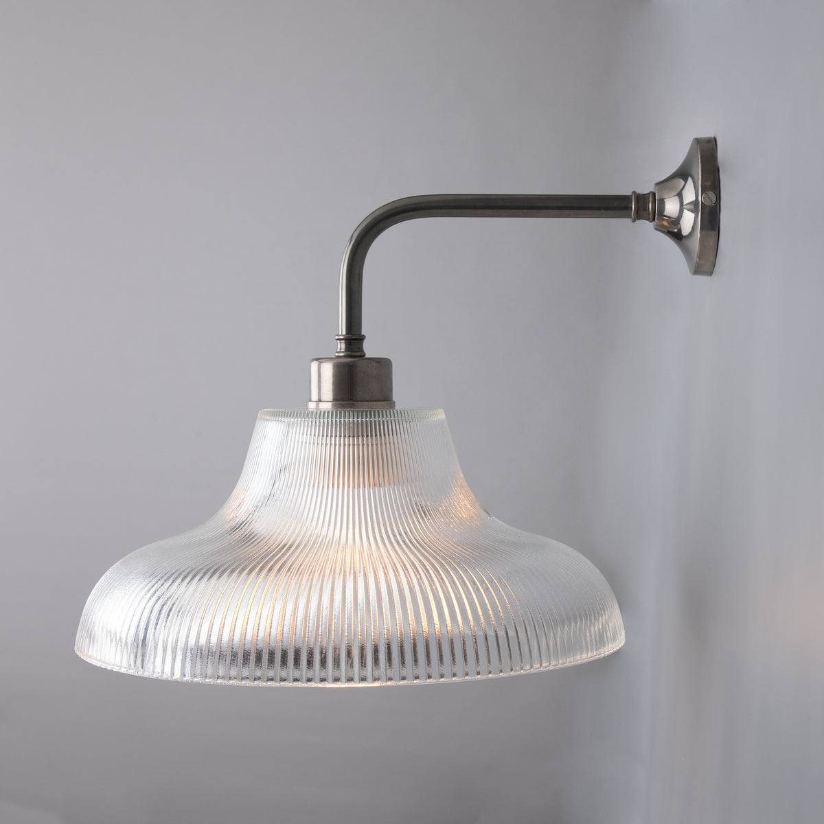 Mono Vintage Railway Wall Light in Antique Silver with Prismatic Glass Shade
