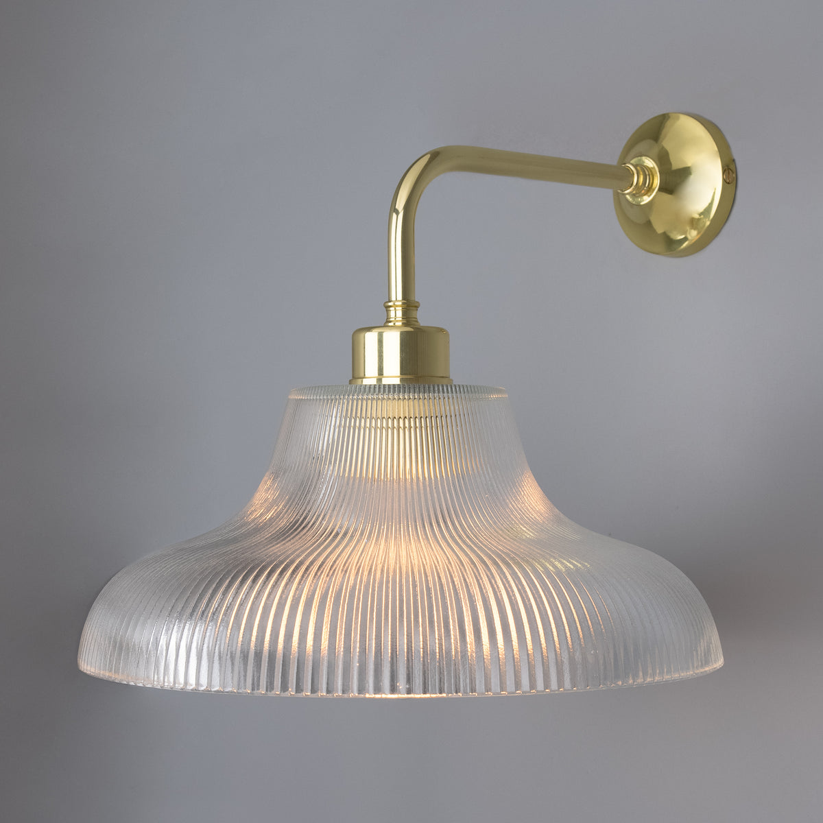 Mullan Mono Vintage Railway wall light in polished brass with a prismatic glass shade