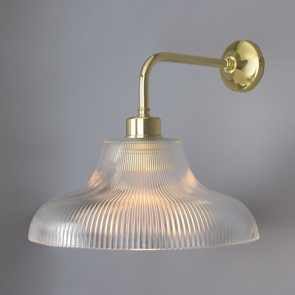 Mono Vintage Railway Wall Light in Polished Brass with Prismatic Glass Shade