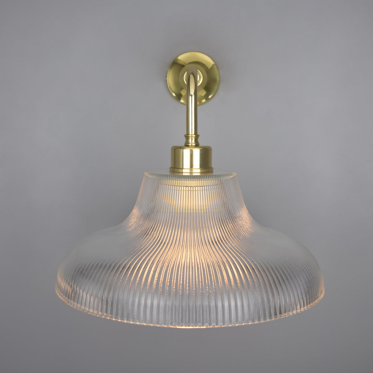 Mono Vintage Railway Wall Light in Polished Brass with Prismatic Glass Shade