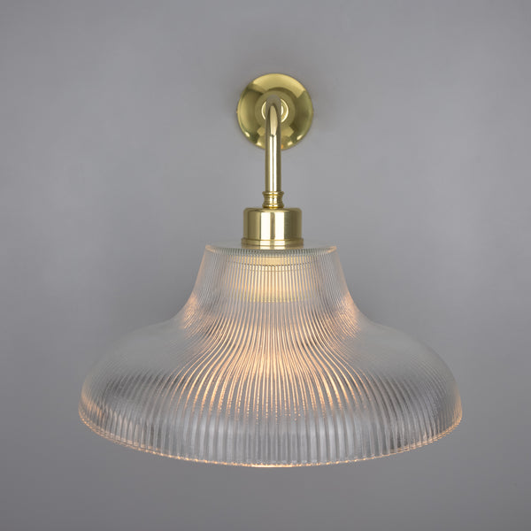 Mono Vintage Railway Wall Light in Polished Brass with Prismatic Glass Shade