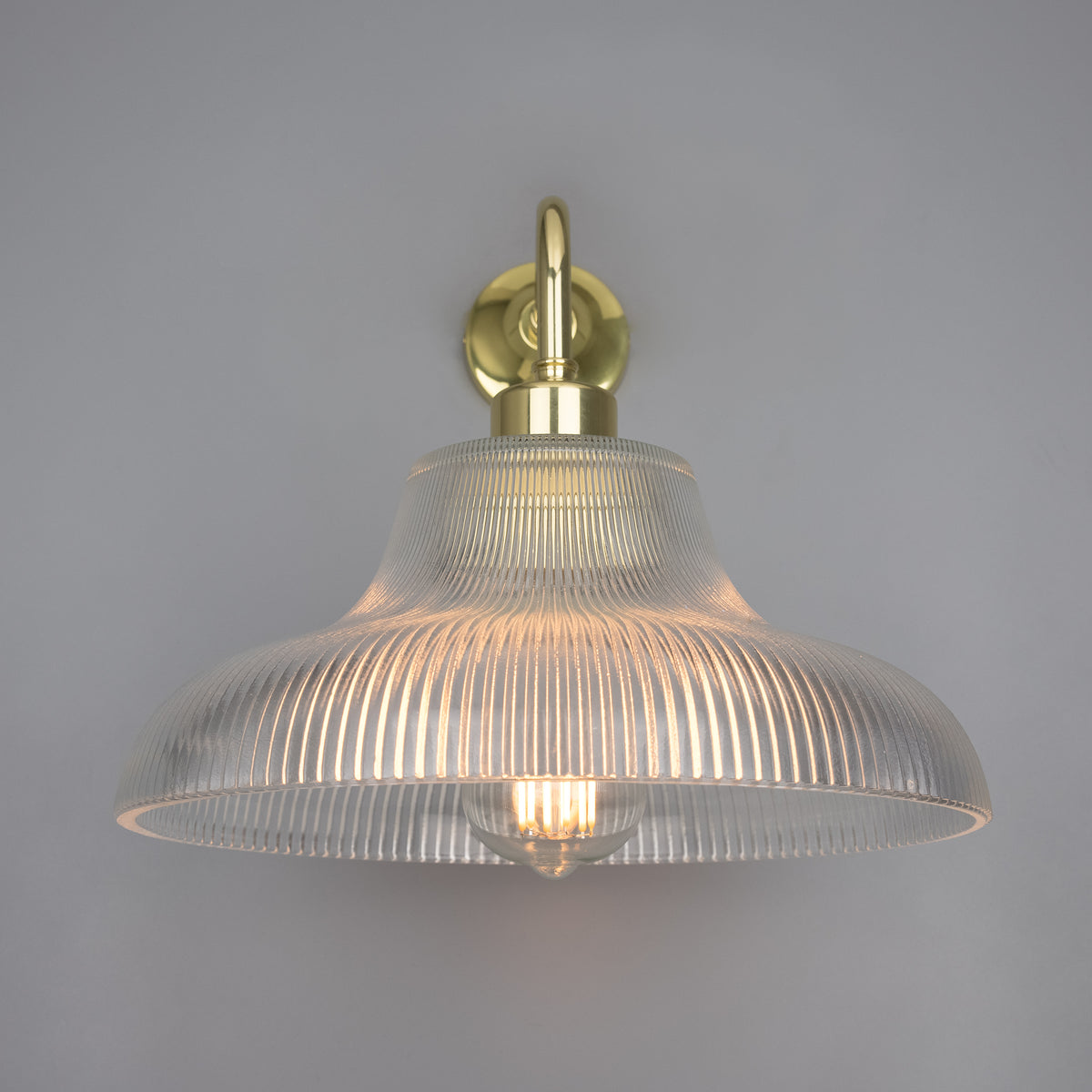 Mono Vintage Railway Wall Light in Polished Brass with Prismatic Glass Shade