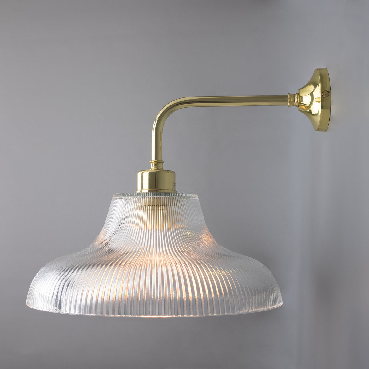 Mullan Mono Vintage Railway wall light in polished brass with a prismatic glass shade