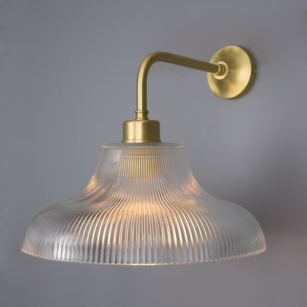 Mono Vintage Railway Wall Light in Satin Brass with Prismatic Glass Shade