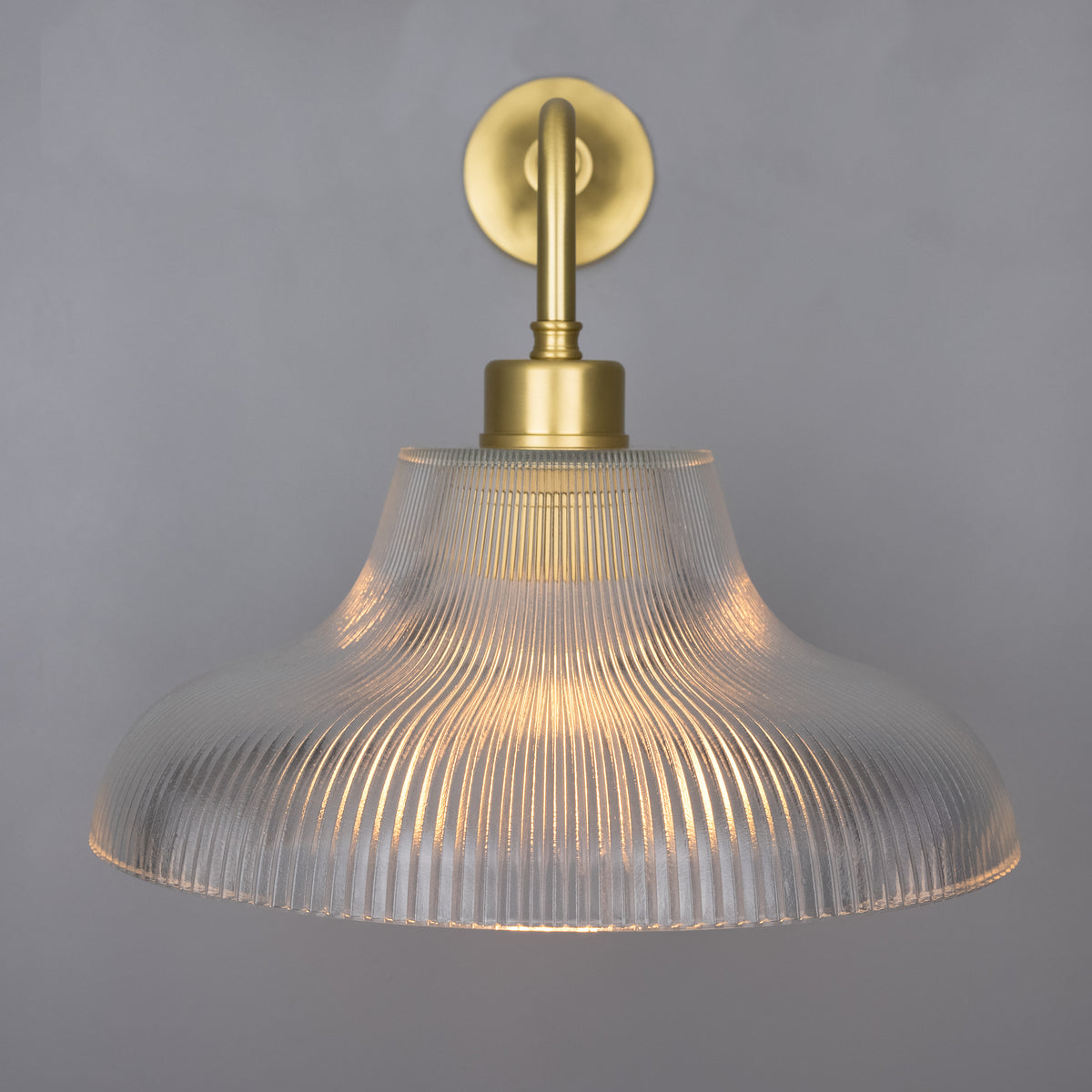 Mono Vintage Railway Wall Light in Satin Brass with Prismatic Glass Shade