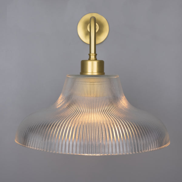 Mono Vintage Railway Wall Light in Satin Brass with Prismatic Glass Shade