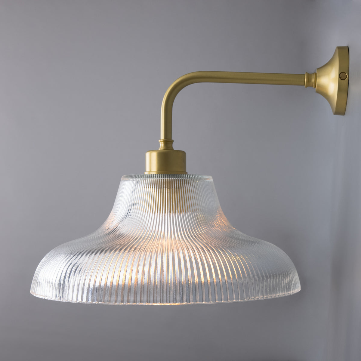 Mono Vintage Railway Wall Light in Satin Brass with Prismatic Glass Shade