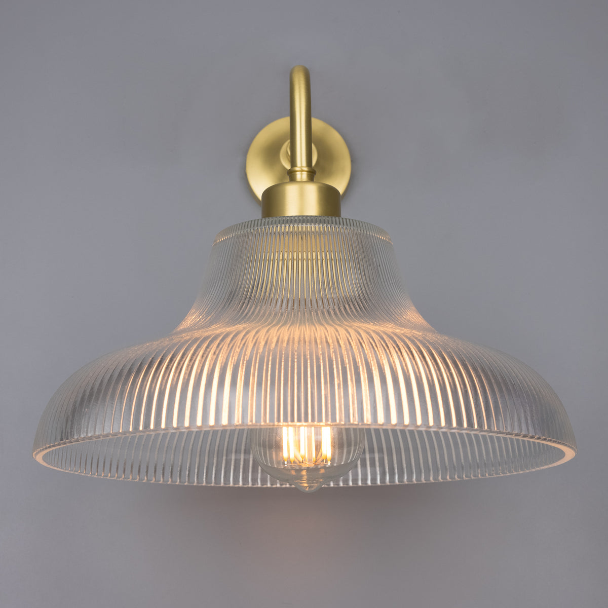 Mono Vintage Railway Wall Light in Satin Brass with Prismatic Glass Shade