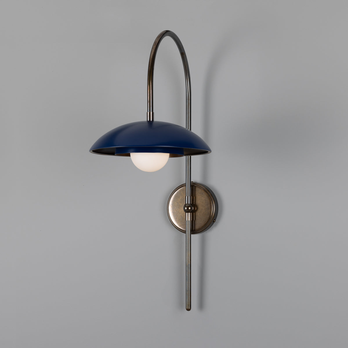Marrakesh Art Deco Arc Wall Light in Antique Brass and Sapphire Blue
