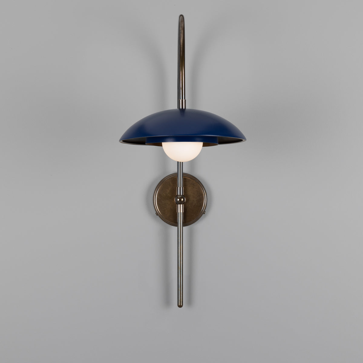 Marrakesh Art Deco Arc Wall Light in Antique Brass and Sapphire Blue