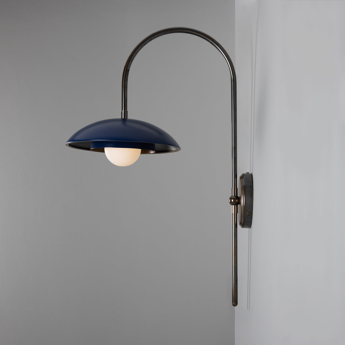 Marrakesh Art Deco Arc Wall Light in Antique Brass and Sapphire Blue