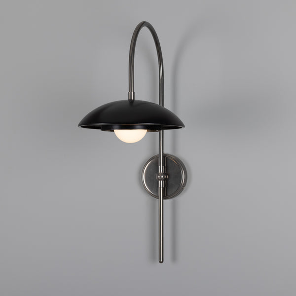Marrakesh Art Deco Arc Wall Light in Antique Silver and Matte Black