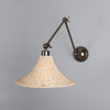 Savannah Adjustable Arm Wall Light in Antique Brass with Large Bell Shaped Rattan Shade