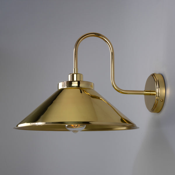 Mullan Rio vintage brass swan neck wall light in polished brass