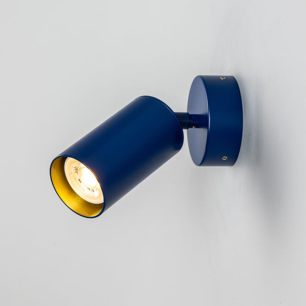 Evanston Directional Brass Wall Spotlight in Sapphire Blue