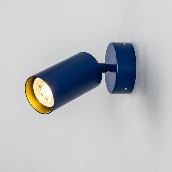 Evanston Directional Brass Wall Spotlight in Sapphire Blue
