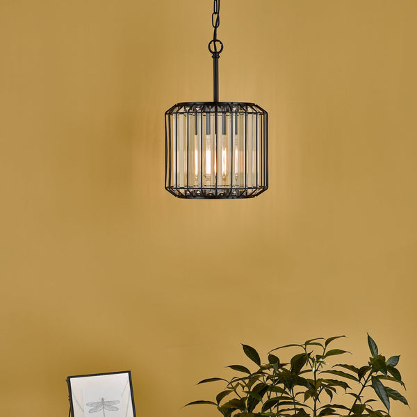 Naeva Single Pendant in Satin Black with Faceted Crystals