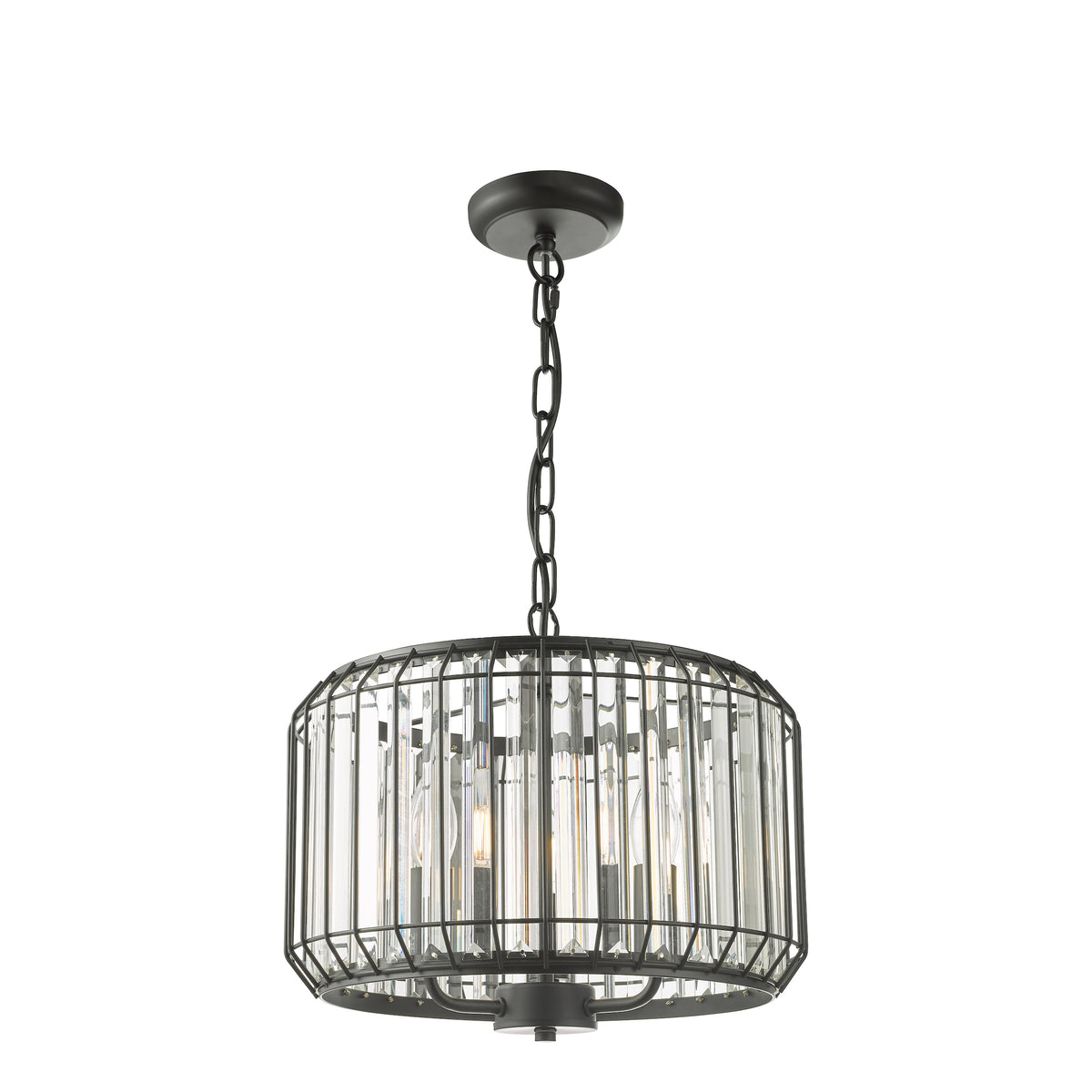 Naeva Three Light Pendant in Satin Black with Faceted Crystals
