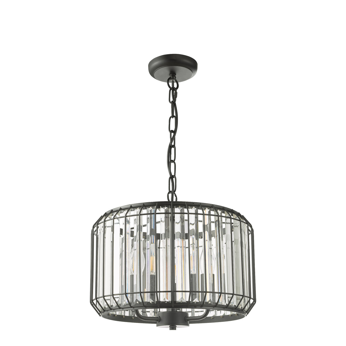 Naeva Three Light Pendant in Satin Black with Faceted Crystals