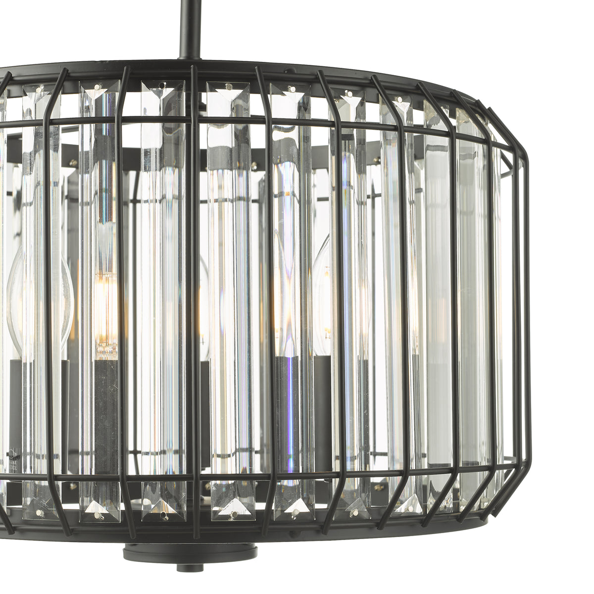 Naeva Three Light Pendant in Satin Black with Faceted Crystals