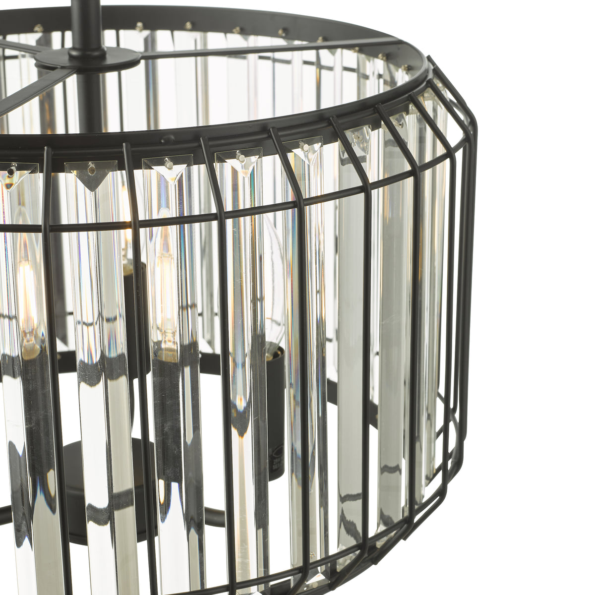 Naeva Three Light Pendant in Satin Black with Faceted Crystals