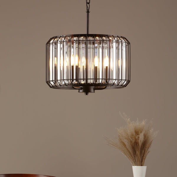 Naeva Three Light Pendant in Satin Black with Faceted Crystals