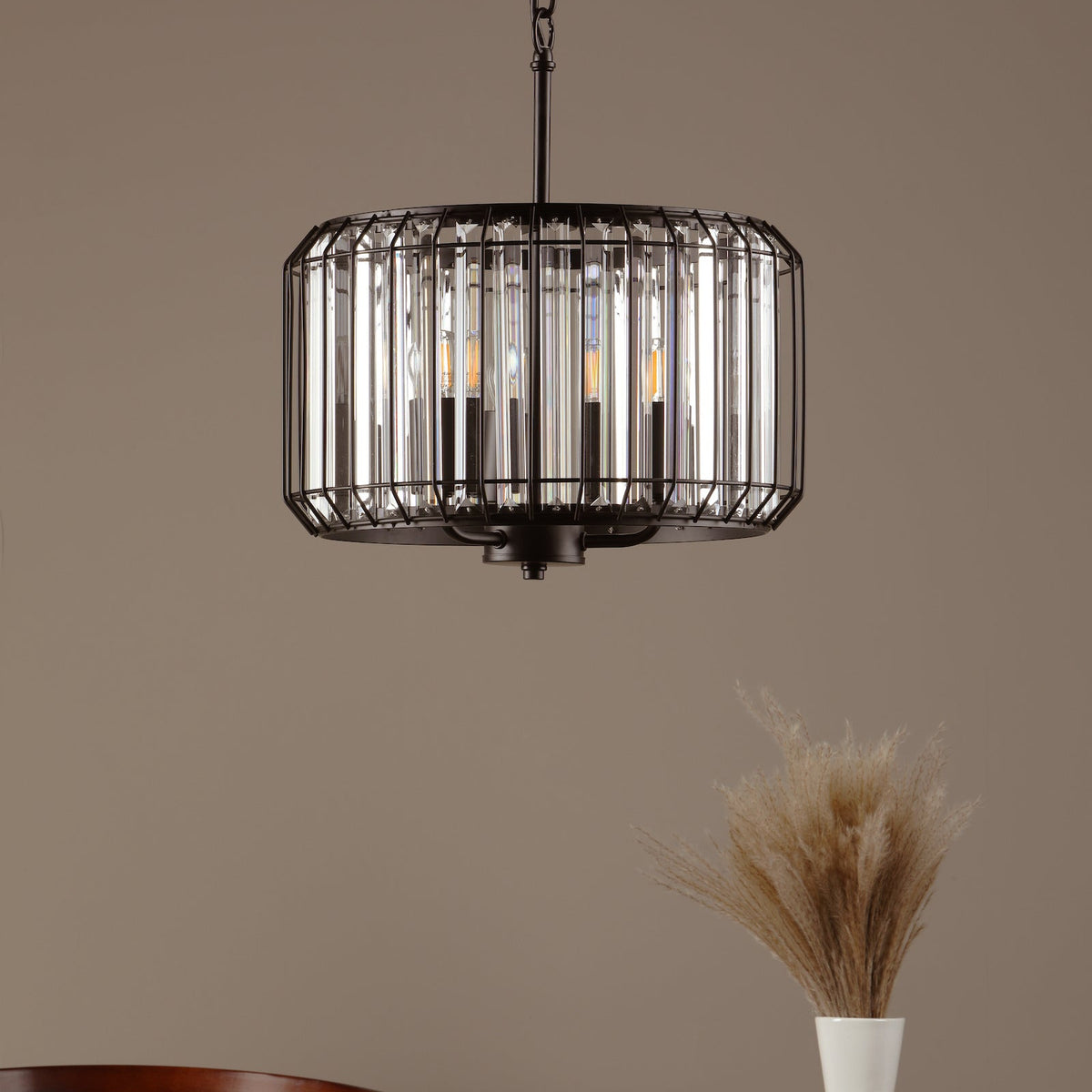Naeva Three Light Pendant in Satin Black with Faceted Crystals