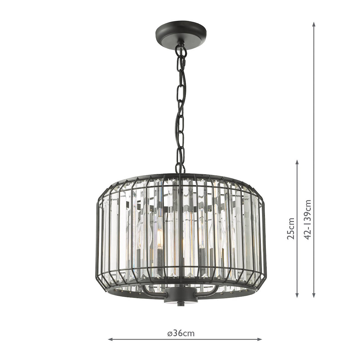 Naeva Three Light Pendant in Satin Black with Faceted Crystals