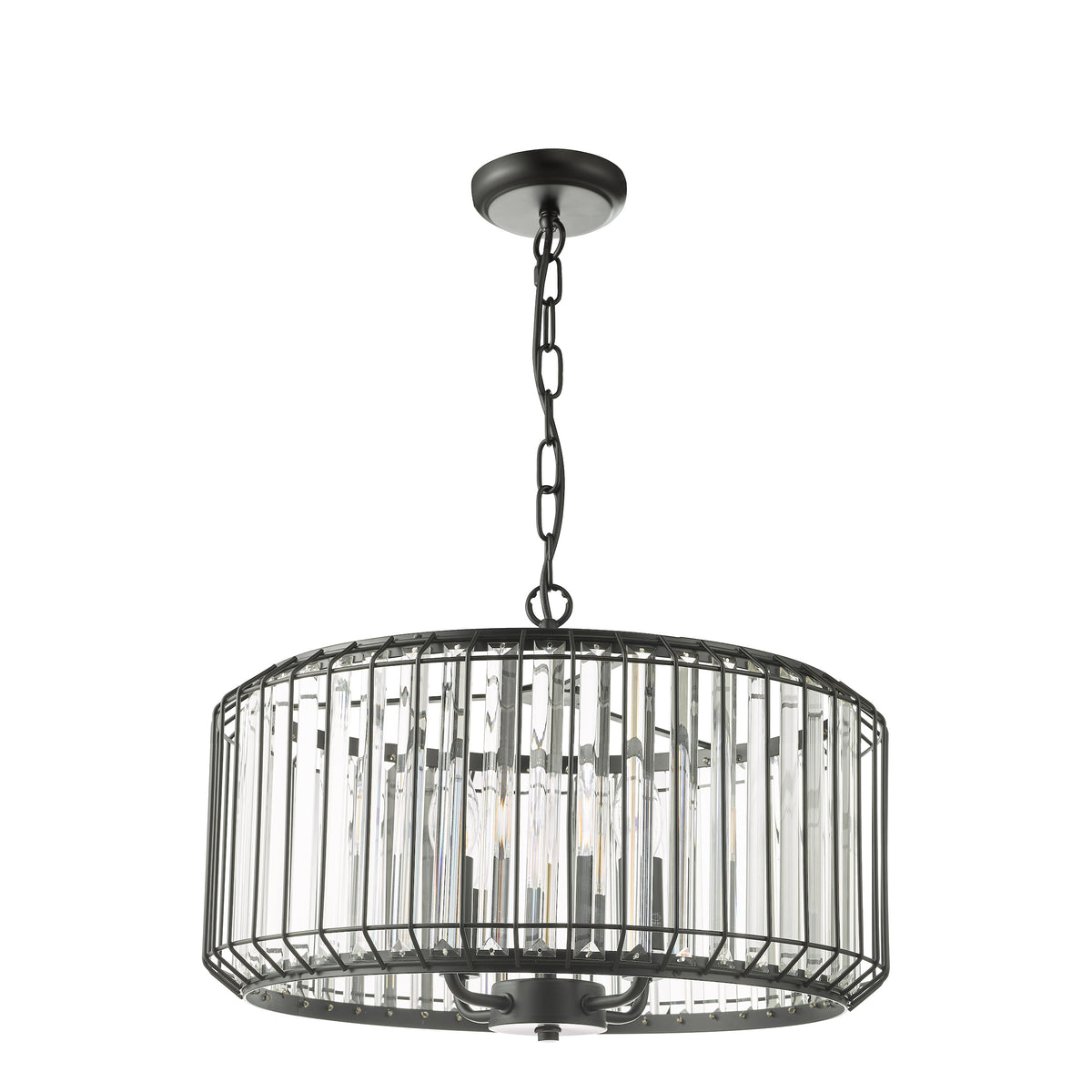 Naeva Four Light Pendant in Satin Black with Faceted Crystals