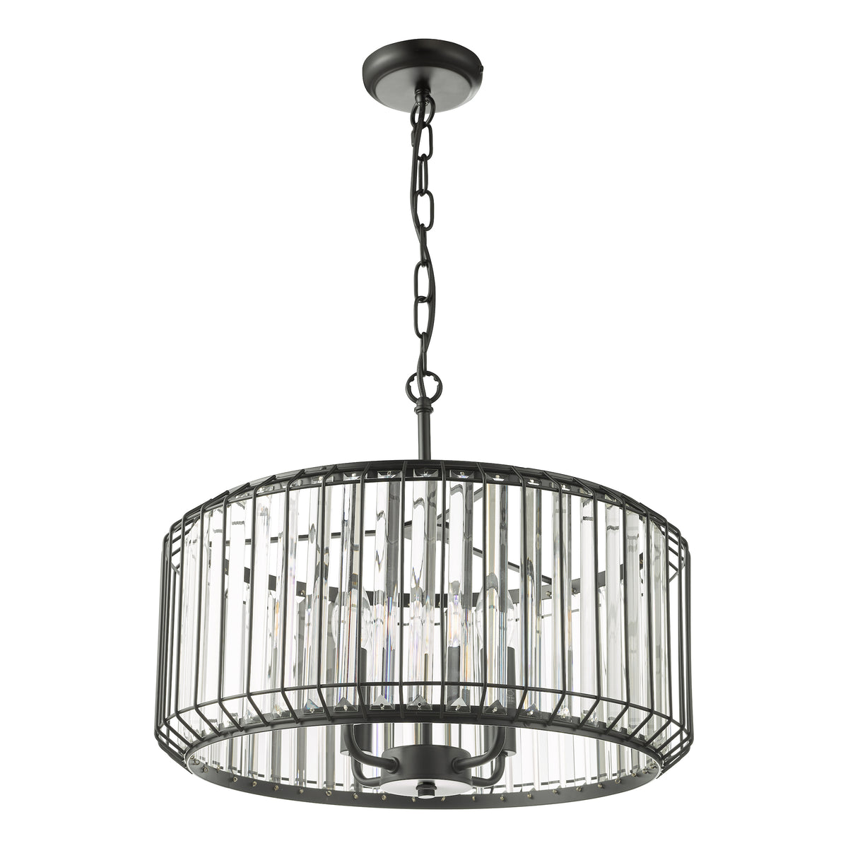 Naeva Four Light Pendant in Satin Black with Faceted Crystals