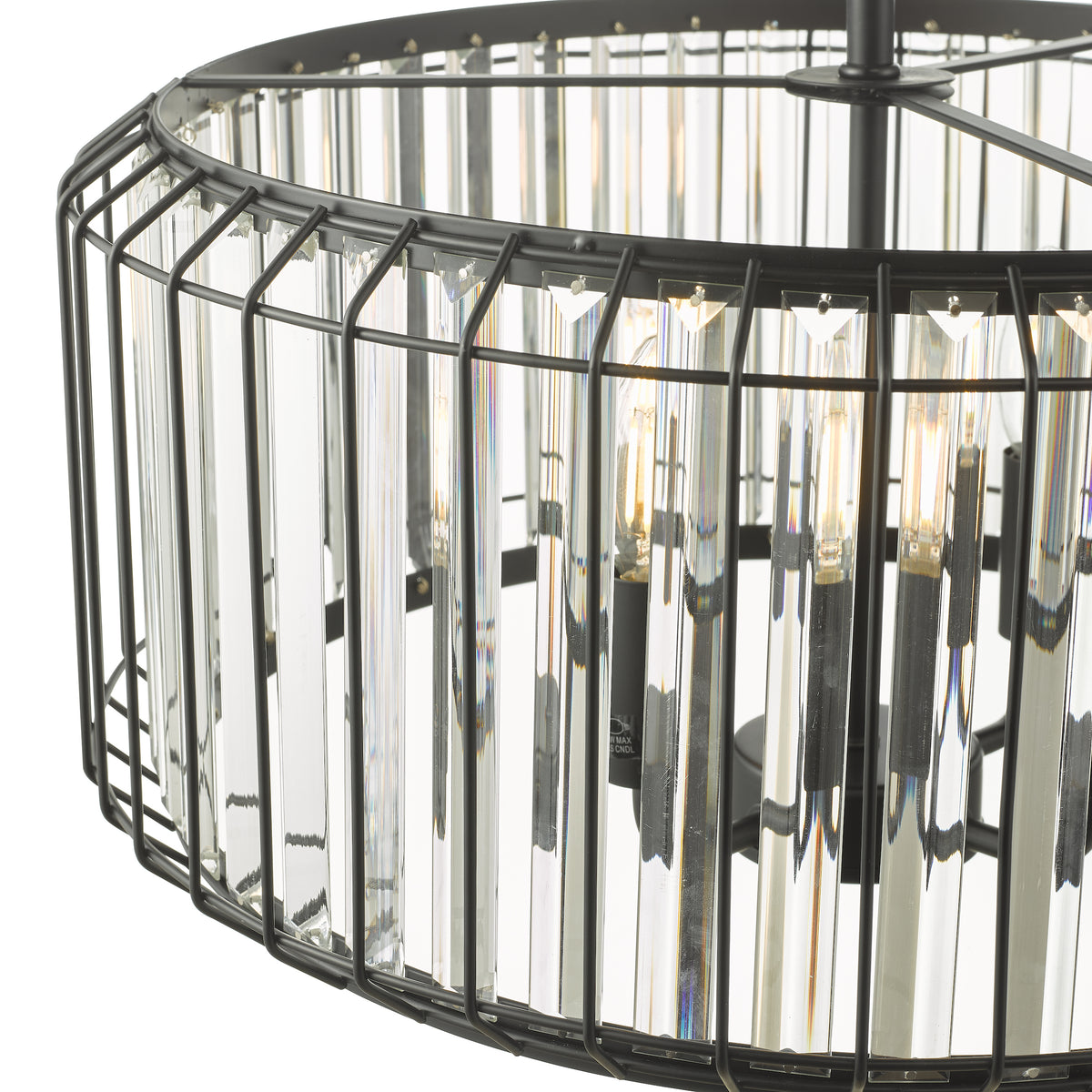 Naeva Four Light Pendant in Satin Black with Faceted Crystals