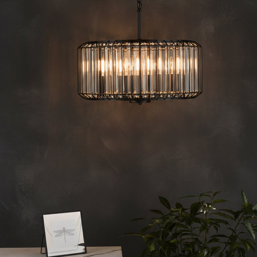 Naeva Four Light Pendant in Satin Black with Faceted Crystals
