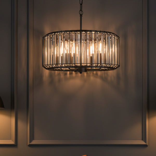 Naeva Four Light Pendant in Satin Black with Faceted Crystals