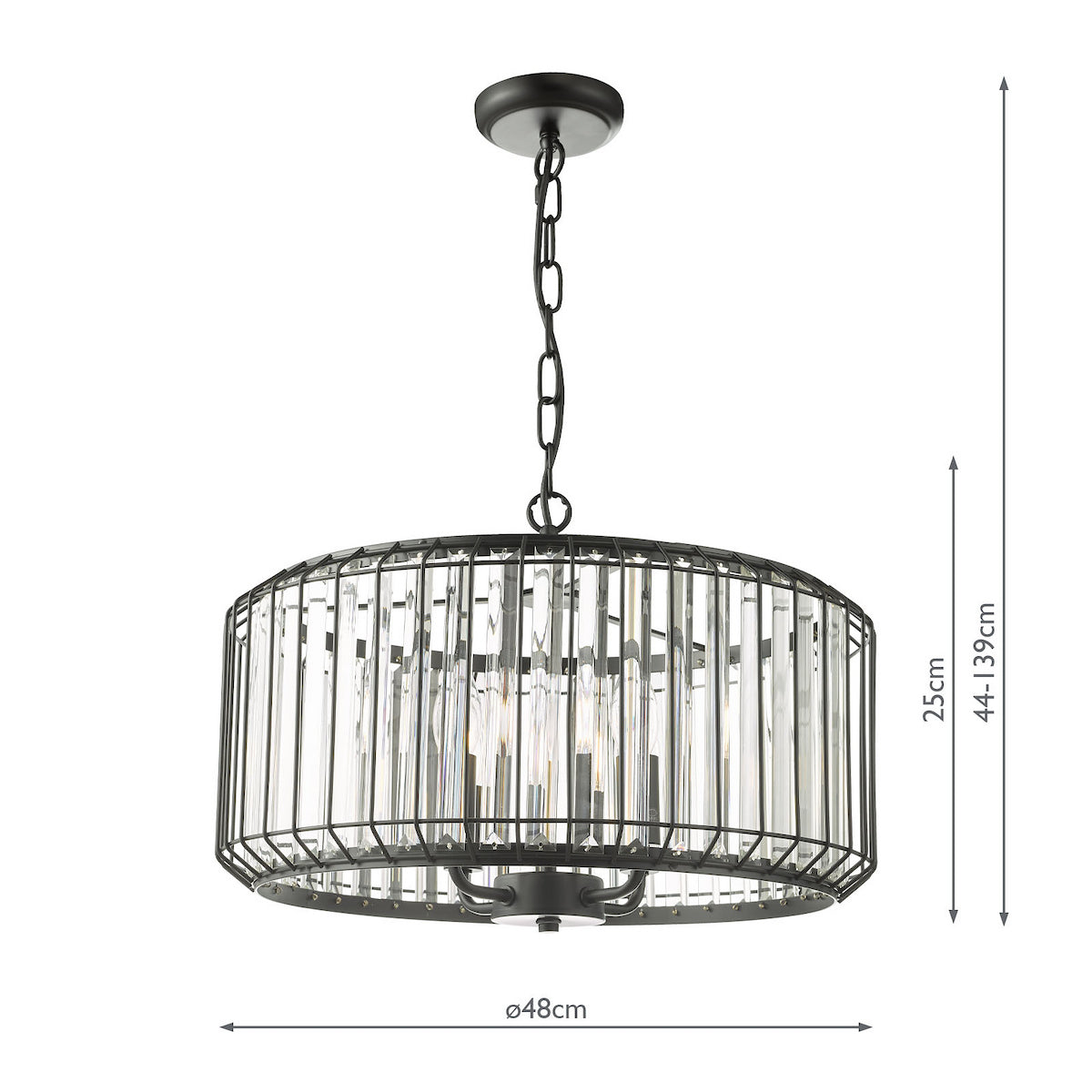 Naeva Four Light Pendant in Satin Black with Faceted Crystals