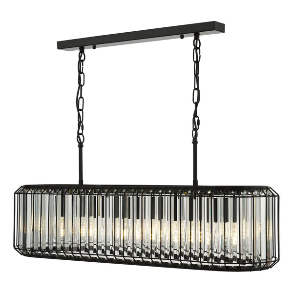 Naeva Five Light Linear Pendant in Satin Black with Faceted Crystals