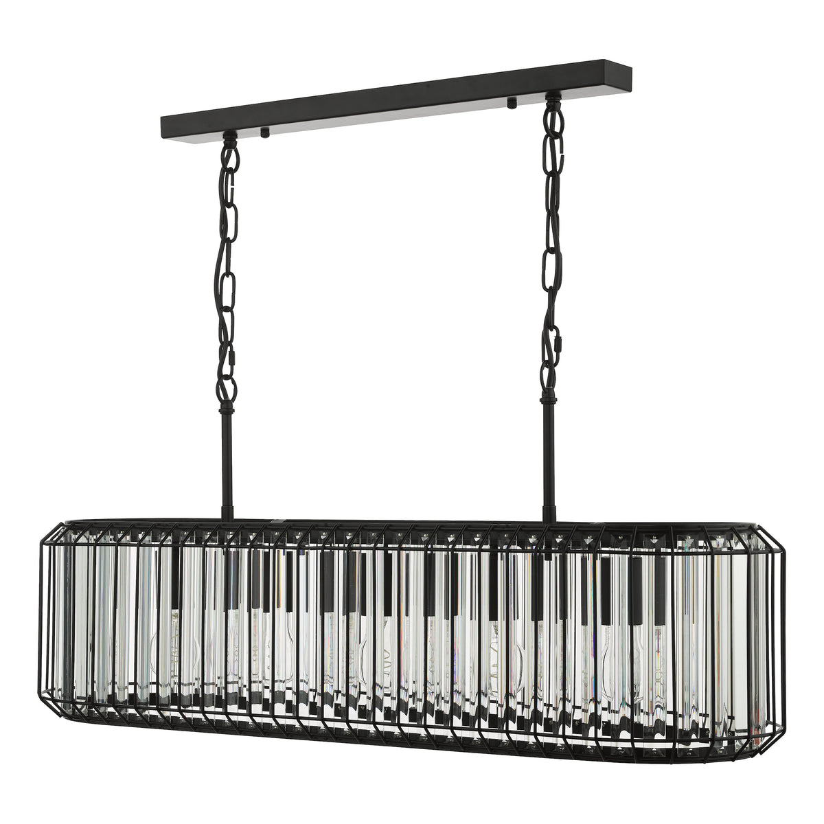 Naeva Five Light Linear Pendant in Satin Black with Faceted Crystals